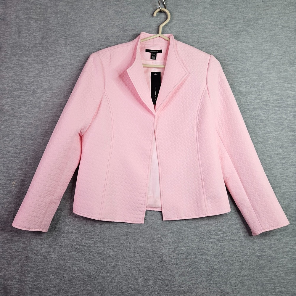 Louben Pink Blazer Women Size 8 Textured Open Front Made Canada